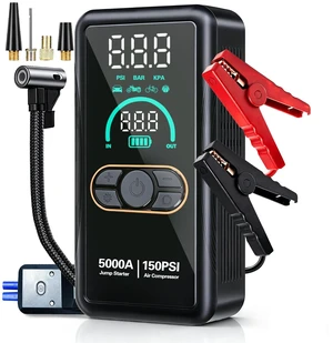 5000A Jump Starter with Air Compressor, Portable Car Battery Jump Starter, 150 PSI Tire Inflator, 12V Jump Box for 8.0L Gas/6.5L Diesel, Auto Shut Off, LCD Display