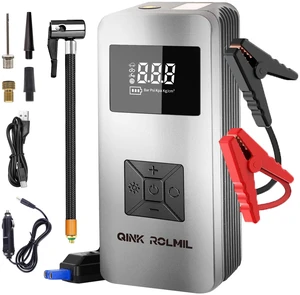 8000A Jump Starter & 150PSI Air Compressor for 6.0L Gas & 3.0L Diesel | Jump starts 6.0L gas & 3.0L diesel; inflates car, bike, motorcycle tires to 150PSI. LED light, safety clamps, portable 8000A Jump Starter & 150PSI Air Compressor for 6.0L Gas & 3.0L Diesel | Jump starts 6.0L gas & 3.0L diesel; inflates car, bike, motorcycle tires to 150PSI. LED light, safety clamps, portable