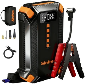 1000A 12V Jump Starter with Air Compressor, Portable Battery Booster Pack | 1.8lb body for 6L gas/3L diesel engines with auto shut-off, LCD display, LED emergency light, USB power bank 1000A 12V Jump Starter with Air Compressor, Portable Battery Booster Pack | 1.8lb body for 6L gas/3L diesel engines with auto shut-off, LCD display, LED emergency light, USB power bank