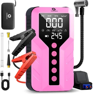 ODEGNC Jump Starter with Air Compressor for All-Terrain Vehicles, Deep Pink, Lithium Ion, 12 Volts, 6000 Amps Peak, 25000mAh ODEGNC Jump Starter with Air Compressor for All-Terrain Vehicles, Deep Pink, Lithium Ion, 12 Volts, 6000 Amps Peak, 25000mAh