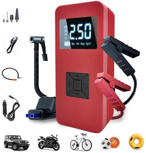 Jump Starter with Air Compressor, Portable Car Battery Jump Starter | 150PSI Digital Tire Inflator, 14.8V Jump Box ,Pink Car Battery Charger with Jumper Cables, Lights, LCD Display