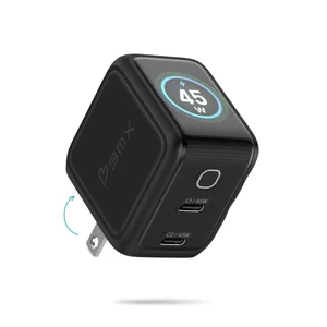 Gansta USB-C GaN Mobile Charger - 2-Port Dual USB-C with Smart LCD Display | Compact Black 45W Fast Charger for iPhone, iPad & MacBook Air, Foldable Plug Gansta USB-C GaN Mobile Charger - 2-Port Dual USB-C with Smart LCD Display | Compact Black 45W Fast Charger for iPhone, iPad & MacBook Air, Foldable Plug