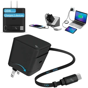 WALLY Stretch 35W Retractable Wall Charger, Built-In 2ft USB-C Cable | Extra USB-C Port for Dual Charging, Easy-to-Carry, Foldable Plug Adapter for iPhone, Airpods, Laptops, and other USB Devices WALLY Stretch 35W Retractable Wall Charger, Built-In 2ft USB-C Cable | Extra USB-C Port for Dual Charging, Easy-to-Carry, Foldable Plug Adapter for iPhone, Airpods, Laptops, and other USB Devices