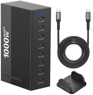 1000W 8-Port GaN5 Desktop Charging Station, High-Power USB Charging Hub with 5X 140W and 3X 100W PD Ports, Fast Charger for Laptops, Tablets, and Smartphones 1000W 8-Port GaN5 Desktop Charging Station, High-Power USB Charging Hub with 5X 140W and 3X 100W PD Ports, Fast Charger for Laptops, Tablets, and Smartphones