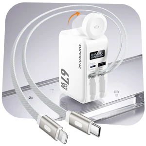 SUPERONE 5-in-1 67W Retractable Wall Charger with USB-C and Apple Cables | Retractable Charger with Smart Display, iWatch Charging Pad, GAN Fast Travel Charger for MacBook/iPhone/iPad, Non Power Bank SUPERONE 5-in-1 67W Retractable Wall Charger with USB-C and Apple Cables | Retractable Charger with Smart Display, iWatch Charging Pad, GAN Fast Travel Charger for MacBook/iPhone/iPad, Non Power Bank
