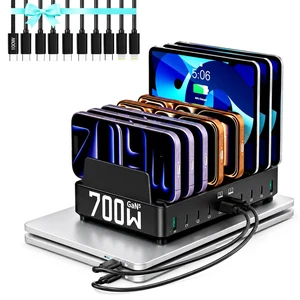 700W 10-in-1 GaN 5 Fast Charger Dock Multi Device Charging Station | 8 USB-C & 2 USB-A with Adjustable Dividers Charge for Laptops, MacBooks, iPhones, iPads, Tablets, & More with 10 Cables 700W 10-in-1 GaN 5 Fast Charger Dock Multi Device Charging Station | 8 USB-C & 2 USB-A with Adjustable Dividers Charge for Laptops, MacBooks, iPhones, iPads, Tablets, & More with 10 Cables