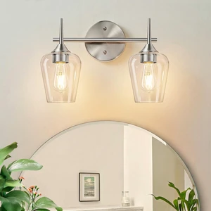 MOKATNG 2-Light Bathroom Light Fixtures, Brushed Nickel Vanity Lights for Bathroom with Clear Glass, Bathroom Lighting Fixtures Over Mirror, Modern Wall lamp for Cabinet Hallway MOKATNG 2-Light Bathroom Light Fixtures, Brushed Nickel Vanity Lights for Bathroom with Clear Glass, Bathroom Lighting Fixtures Over Mirror, Modern Wall lamp for Cabinet Hallway