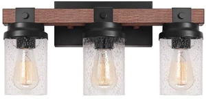 3-Light Farmhouse Vanity Lights Bathroom Lighting Fixtures Over Mirror | Faux Wood Rustic Wall Mount Light with Clear Seeded Glass Shade,Industrial Black Metal Wall Sconces for Bathroom Living Room 3-Light Farmhouse Vanity Lights Bathroom Lighting Fixtures Over Mirror | Faux Wood Rustic Wall Mount Light with Clear Seeded Glass Shade,Industrial Black Metal Wall Sconces for Bathroom Living Room