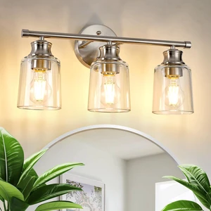 Bathroom Light Fixtures Over Mirror,18 Inch 3 Lights Vanity Lights | Thick Clear Glass Shades, Brushed Nickel Rust-Proof Metal Frame, Up/Down Mount, ETL Certified Heat-Resist Ceramic E26 Sockets Bathroom Light Fixtures Over Mirror,18 Inch 3 Lights Vanity Lights | Thick Clear Glass Shades, Brushed Nickel Rust-Proof Metal Frame, Up/Down Mount, ETL Certified Heat-Resist Ceramic E26 Sockets