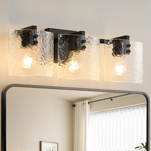 ZEYATED 3Light Black Bathroom Vanity Light, 21.7 inch Wall Sconce Fixture | Modern Vanity Lights, humidityresistant,handmade rippled glass shade Sconce for Bathroom