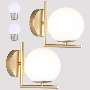 Yuniexuber Gold Mid Century Wall Sconces Set of Two,Modern Sconces Wall Lighting Decor with Globe Milky White Glass Shade for Kitchen Hallway Living Room Bathroom Vanity Light Fixture (Bulb Included) Yuniexuber Gold Mid Century Wall Sconces Set of Two,Modern Sconces Wall Lighting Decor with Globe Milky White Glass Shade for Kitchen Hallway Living Room Bathroom Vanity Light Fixture (Bulb Included)
