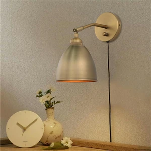Plug in Indoor Bedside Antique Shade Wall Sconce with On Off Switch | 1-Light Hardwired Vintage Industrial Vanity Modern Wall Mount Fixture with 6.1" Oval Metal Shade for Reading Bedroom Bookcase