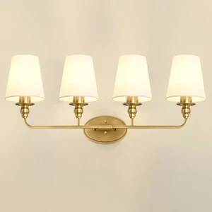 Onwecen Brushed Gold Bathroom Vanity Light, Modern Bathroom Light Fixtures, 4 Light Bathroom Lighting Fixtures Over Mirror, with Fabric Lampshade, E26 Socket ETL Listed, Easy to Install, 28-Inch Onwecen Brushed Gold Bathroom Vanity Light, Modern Bathroom Light Fixtures, 4 Light Bathroom Lighting Fixtures Over Mirror, with Fabric Lampshade, E26 Socket ETL Listed, Easy to Install, 28-Inch