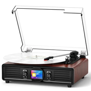 MANGOSTAN Red Burl Wood Bluetooth Record Player, 3-Speed Turntable | Red burl wood design with Bluetooth, 3-speed playback, color display, USB playback, PC recording and stereo speakers. MANGOSTAN Red Burl Wood Bluetooth Record Player, 3-Speed Turntable | Red burl wood design with Bluetooth, 3-speed playback, color display, USB playback, PC recording and stereo speakers.