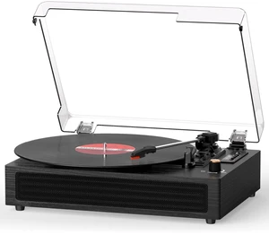Bluetooth Turntable Vinyl Record Player, 3-Speed Record Player with Built-in Speakers,USB Recording, AUX in Auto Stop, Belt-Drive LP Player Black Bluetooth Turntable Vinyl Record Player, 3-Speed Record Player with Built-in Speakers,USB Recording, AUX in Auto Stop, Belt-Drive LP Player Black
