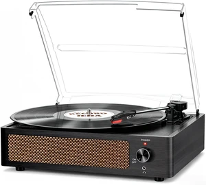 Vinyl Record Player with Speakers,Wood Black Vintage Turntables | All-in-one Beginner LP Players,Retro Old-school Phonograph,Belt-Driven,3-Speed,BT Wireless Input,Headphone,AUX,RCA,Auto Stop Vinyl Record Player with Speakers,Wood Black Vintage Turntables | All-in-one Beginner LP Players,Retro Old-school Phonograph,Belt-Driven,3-Speed,BT Wireless Input,Headphone,AUX,RCA,Auto Stop