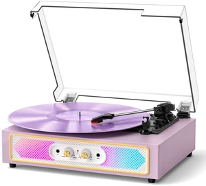 Vinyl Record Player with Speakers, Bluetooth in, RGB Lights, Purple | 3-Speed Belt-Drive Turntable, Auto Stop, Adjustable Bass & Treble, RCA Output, AUX Input, Headphone Jack, Home Decor & Gifts Vinyl Record Player with Speakers, Bluetooth in, RGB Lights, Purple | 3-Speed Belt-Drive Turntable, Auto Stop, Adjustable Bass & Treble, RCA Output, AUX Input, Headphone Jack, Home Decor & Gifts
