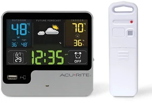 AcuRite (01129M) Alarm Clock Weather Station with USB Charging | Give your phone some juice while sleeping! Use the alarm function to wake up with the current hyperlocal weather conditions! AcuRite (01129M) Alarm Clock Weather Station with USB Charging | Give your phone some juice while sleeping! Use the alarm function to wake up with the current hyperlocal weather conditions!
