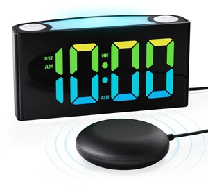Vibrating Alarm Clock for Heavy Sleepers with Bed Shaker, 3 Wake-Up Modes | 110dB Loud Alarm for Hearing Impaired, 7.5-Inch RGB Display, 7 Color 8 Modes Night Light, USB-C/USB Charging, Battery Backup