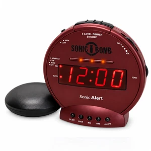 Sonic Alert Sonic Bomb Dual Alarm Clock with Bed Shaker, Red Vibrating Alarm Clock Heavy Sleepers, Battery Backup | Wake with a Shake Sonic Alert Sonic Bomb Dual Alarm Clock with Bed Shaker, Red Vibrating Alarm Clock Heavy Sleepers, Battery Backup | Wake with a Shake