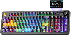 AJAZZ AK980 Pro Dual 8K Wireless Gaming Keyboard(Purple,Lychee Switch) | 10000mAh Battery,Wireless Mechanical Keyboard with TFT Screen & Metal Knob,Hot Swappable Creamy Computer Keyboard,for Win/Mac AJAZZ AK980 Pro Dual 8K Wireless Gaming Keyboard(Purple,Lychee Switch) | 10000mAh Battery,Wireless Mechanical Keyboard with TFT Screen & Metal Knob,Hot Swappable Creamy Computer Keyboard,for Win/Mac