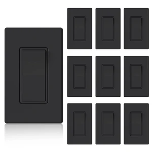 ELEGRP Matte Black 3 Way Decorative Light Switch with Plate, 15Amp, 120-277 Volt, AC Rocker Paddle Wall Switch Replacement, Self-Grounding, Residential Grade, w/Wall Plate, UL Listed (10 Pack) ELEGRP Matte Black 3 Way Decorative Light Switch with Plate, 15Amp, 120-277 Volt, AC Rocker Paddle Wall Switch Replacement, Self-Grounding, Residential Grade, w/Wall Plate, UL Listed (10 Pack)