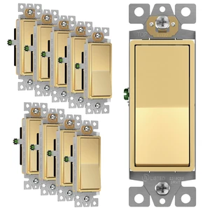 ENERLITES Gold Single Pole Decorator Paddle Light Switch, 15A, 10 Pack | Decorative Rocker Switch, 120V/277V, 3 Wire, Grounding Screw, Residential Grade, Gloss Finish, UL Listed