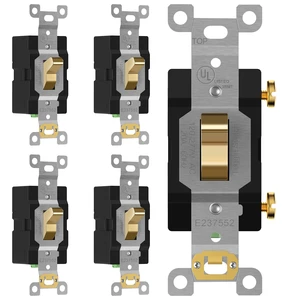 TG 5 Pack 20 Amp Commercial Toggle Light Switch, Single Pole, Gold | UL Listed, Heavy-Duty Build, Commercial/Industrial Grade, Back & Side Wire, High-Power Rated, 120V/277V AC, Easy Installation TG 5 Pack 20 Amp Commercial Toggle Light Switch, Single Pole, Gold | UL Listed, Heavy-Duty Build, Commercial/Industrial Grade, Back & Side Wire, High-Power Rated, 120V/277V AC, Easy Installation