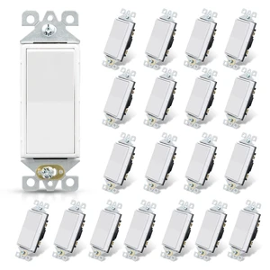ELEGRP Glossy White Single Pole Decorator Light Switch, 15Amp, 120-277V, Decorative Paddle Rocker Switch Replacement, On/Off Wall Switch, Self-Grounding, Residential/Commercial Grade, 20 Pack, UL/CUL, ELEGRP Glossy White Single Pole Decorator Light Switch, 15Amp, 120-277V, Decorative Paddle Rocker Switch Replacement, On/Off Wall Switch, Self-Grounding, Residential/Commercial Grade, 20 Pack, UL/CUL,