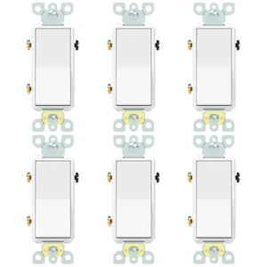 ThunderWay 3 Way Decorator Light Switch, 20A 120V/277V, Three Way White Paddle Rocker Switches Replacement, Grounding Screw, Commercial Grade, UL Listed,Back Insert and Side Terminals (6 Pack) ThunderWay 3 Way Decorator Light Switch, 20A 120V/277V, Three Way White Paddle Rocker Switches Replacement, Grounding Screw, Commercial Grade, UL Listed,Back Insert and Side Terminals (6 Pack)