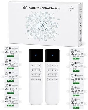 XUK Wireless Light Switch and Receiver Kit, 10A, 2 Switches, 10 Receivers | RF remote light switch for LED lamps and ceiling lights; up to 300FT in open areas, one switch pairs with multiple receivers