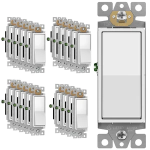 ENERLITES White Single Pole Decorator Paddle Light Switch, 15A, 20 Pack | Decorative Rocker Switch, 120V/277V, 3 Wire, Grounding Screw, Residential Grade, Gloss Finish, UL Listed