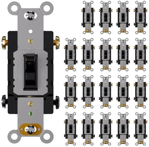 AIDA 4 Way Toggle Light Switch, 15 Amp, 120 Volt, Toggle Framed AC Quiet Switch, in Wall On/Off Switch Replacement, Self-Grounding, Residential and Commercial Grade, UL,Glossy Black, 20 Pack