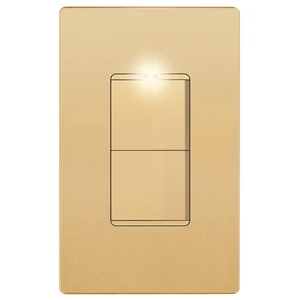 LIDER Lighted Double Switch, Combination Frameless Decorator Switch, 15A | Locator Light, UL Listed, Matte Gold, Ground Terminal, Single Pole, Polycarbonate Thermoplastic