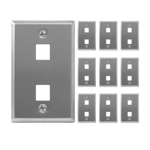 ICC 2-Port Stainless Steel Keystone Wall Plate, 1-Gang, RJ45, 10-Pack | Brushed finish, UL 1863 ANSI/TIA-568-C compliant, 22 GA construction, Cat6 Cat5e HDMI RG6 banana plug AV insert compatibility ICC 2-Port Stainless Steel Keystone Wall Plate, 1-Gang, RJ45, 10-Pack | Brushed finish, UL 1863 ANSI/TIA-568-C compliant, 22 GA construction, Cat6 Cat5e HDMI RG6 banana plug AV insert compatibility