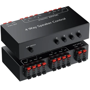 PROZOR 4-Zone Speaker Selector Switch, Passive Speaker Switch Box for 1 Amplifier to 4 Speaker Pairs, Independent A/B/C/D Buttons, 150W RMS per Channel, Supports 416 Passive Speakers PROZOR 4-Zone Speaker Selector Switch, Passive Speaker Switch Box for 1 Amplifier to 4 Speaker Pairs, Independent A/B/C/D Buttons, 150W RMS per Channel, Supports 416 Passive Speakers