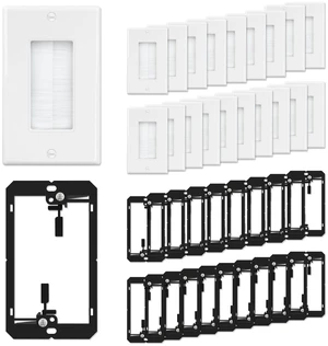 iwillink 20-Pack Brush Wall Plate with Low Voltage Mounting Bracket, White | Cable Pass Through Wall Plate Insert for Wires, Single Gang Cable Access Strap, Wall Socket for HDTV, Home Theater Systems iwillink 20-Pack Brush Wall Plate with Low Voltage Mounting Bracket, White | Cable Pass Through Wall Plate Insert for Wires, Single Gang Cable Access Strap, Wall Socket for HDTV, Home Theater Systems