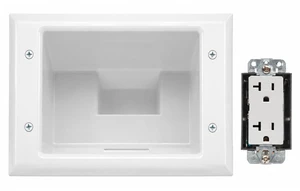 DATA COMM Electronics 45-0072-WH Commercial Grade Recessed Wall Plate Cable Pass Through, Mid-Size Low Voltage AV/HDMI Cord Hider with 20A Duplex Power Receptacle, TV & Home Theater, White DATA COMM Electronics 45-0072-WH Commercial Grade Recessed Wall Plate Cable Pass Through, Mid-Size Low Voltage AV/HDMI Cord Hider with 20A Duplex Power Receptacle, TV & Home Theater, White