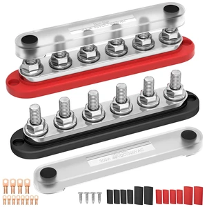 300A 12V Bus Bar with 6 x 3/8" (M10) Studs & Cover, Power Distribution Block for Marine Boat Solar RV, 12 Volt Bus Bar Terminal Block Kit with 4 AWG 1/0 & 8 AWG 2/0 Copper Lugs 300A 12V Bus Bar with 6 x 3/8" (M10) Studs & Cover, Power Distribution Block for Marine Boat Solar RV, 12 Volt Bus Bar Terminal Block Kit with 4 AWG 1/0 & 8 AWG 2/0 Copper Lugs