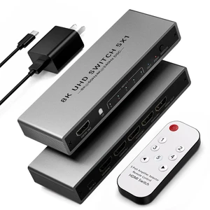 Hdmi Switch 5 in 1 Out - 8K@60Hz 4K@240Hz/144Hz/120Hz HDMI Switch with Remote Support 3D/HDR/HDCP2.3, for PS5/4 Xbox Nintendo Switch Roku Apple TV Fire Stick Multi Hdmi Port Aluminum 8K HDMI Splitter