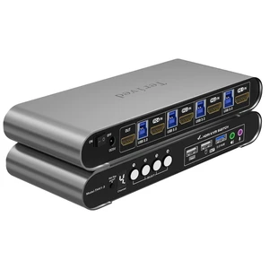 HDMI KVM Switch 4 in 1 Out with Hotkey Mouse Switching, Audio Mic Support, 4K@60Hz, USB 3.0 Hub, Digital Display, Terived Aluminum KVM with Cables Included HDMI KVM Switch 4 in 1 Out with Hotkey Mouse Switching, Audio Mic Support, 4K@60Hz, USB 3.0 Hub, Digital Display, Terived Aluminum KVM with Cables Included
