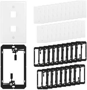 FGB 2-Port Keystone Wall Plate, with Low Voltage Mounting Bracket, 20 Pack | with Single Gang Decorator Wall for RJ45, HDMI, and Coax Keystone Inserts, White, Cat Ethernet Wall Plate FGB 2-Port Keystone Wall Plate, with Low Voltage Mounting Bracket, 20 Pack | with Single Gang Decorator Wall for RJ45, HDMI, and Coax Keystone Inserts, White, Cat Ethernet Wall Plate