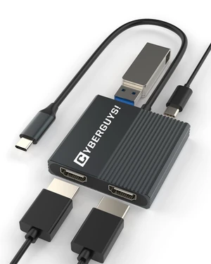 Cyberguys 4-in-1 USB-C to Dual HDMI Adapter | Type C Hub for 2 Monitors, 4K@60Hz Extended Display, USB 3.0, 100W PD Charging, HDMI Splitter for Laptop, MacBook, Windows
