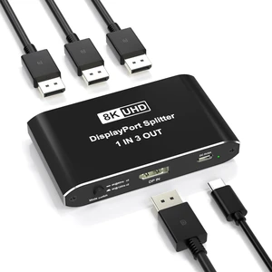 DisplayPort Splitter 1 in 3 Out, Display Port Splitter for Triple Monitors, Supports 8K@60Hz DSC & 4K@120Hz Extended/Mirror Mode, DP 2.1 MST Hub, 3 Monitor Adapter for Laptop, Desktop, Graphics Card