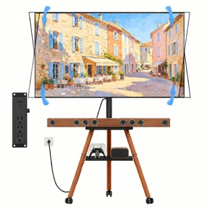 Rolling Easel TV Stand on Wheels with Power Outlet for 23-65 Inch TVs | Tripod TV Stand with 360° Wheels, 2-Tier Shelves, Adjustable Height & Tilt, Hold up to 80lbs for Bedroom, Max VESA 400x400mm Rolling Easel TV Stand on Wheels with Power Outlet for 23-65 Inch TVs | Tripod TV Stand with 360° Wheels, 2-Tier Shelves, Adjustable Height & Tilt, Hold up to 80lbs for Bedroom, Max VESA 400x400mm