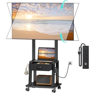 Rolling TV Stand with Power Outlet,Tilt TV Cart with Drawer for 23-60 inch Flat/Curved Screen Up to 50lbs,Adjustable Height Portable TV Stand on Wheels,for Indoor Outdoor,Max VESA 400x400mm Rolling TV Stand with Power Outlet,Tilt TV Cart with Drawer for 23-60 inch Flat/Curved Screen Up to 50lbs,Adjustable Height Portable TV Stand on Wheels,for Indoor Outdoor,Max VESA 400x400mm