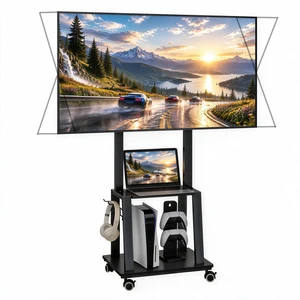 Rolling TV Stand on Wheels for 23-60Inch Flat/Curved Screen TVs,Tilt Mobile TV Cart with 2 Shelves,Portable TV Stand with Adjustable Height Holds up to 50lbs for Indoor Outdoor Max VESA 400x400mm Rolling TV Stand on Wheels for 23-60Inch Flat/Curved Screen TVs,Tilt Mobile TV Cart with 2 Shelves,Portable TV Stand with Adjustable Height Holds up to 50lbs for Indoor Outdoor Max VESA 400x400mm