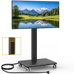 5Rcom Rolling Floor TV Stand with Built-in Power Outlet,Height Adjustable Swivel Freestanding TV Mount with 2'' Nylon Casters, Wood Base for 32-75 Inch TVs up to 110lbs MaxVESA400×400mm 5Rcom Rolling Floor TV Stand with Built-in Power Outlet,Height Adjustable Swivel Freestanding TV Mount with 2'' Nylon Casters, Wood Base for 32-75 Inch TVs up to 110lbs MaxVESA400×400mm