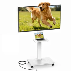 GOJOOASIS Rolling TV Stand with Power Outlet for 32-75 Inch Screens (White) | Mobile TV Cart w/ 2 AC Outlets & 2 USB Ports,Wooden Base,5-level Height Adjustment Media Stand Holds Up to 132 LBS GOJOOASIS Rolling TV Stand with Power Outlet for 32-75 Inch Screens (White) | Mobile TV Cart w/ 2 AC Outlets & 2 USB Ports,Wooden Base,5-level Height Adjustment Media Stand Holds Up to 132 LBS