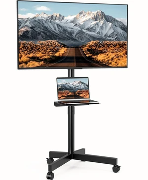 SIMINGTEC Rolling TV Stand with Wheels for 23-60 Inch Flat Curved TVs | Height Adjustable Mobile TV Cart with Tilt Mount and Shelf, Outdoor TV Stand Holds up to 88 lbs, Max VESA 400x400mm SIMINGTEC Rolling TV Stand with Wheels for 23-60 Inch Flat Curved TVs | Height Adjustable Mobile TV Cart with Tilt Mount and Shelf, Outdoor TV Stand Holds up to 88 lbs, Max VESA 400x400mm